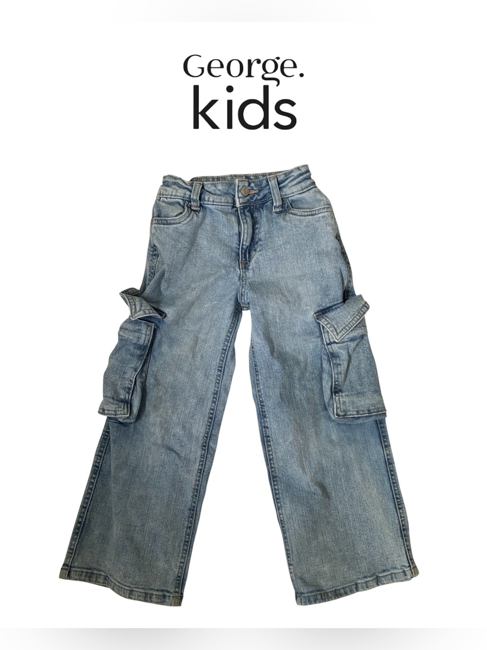 WIDE LEG CARGO JEANS LIGHT WASH GIRL’S DENIM